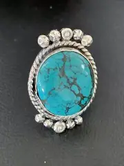 Blue Spiderweb Turquoise Navajo Sterling Silver Ring Size 8 13383