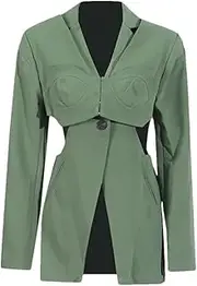 [Zadaos] Women's Blazer Jacket Solid Color Long Sleeve Notched Collar Single Buttons Suit Jackets