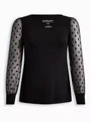 Torrid Super Soft Dot Mesh Sleeve Top Plus Size 5 5X 28 #D53585