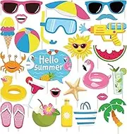 25Pcs Pool Photo Booth Props with Stick, Beach Summer Pool Party Decorations, Hawaiian Party Decorations Funny Selfie Photo Booth Props for Summer Hawaii Party Birthday
