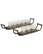 Peyton Lane Set of 2 Brown Wood Traditional Candle Holder
