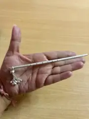6 " Long- Handmade Pure Silver Lord Krishna LADDU GOPAL bansuri flute 1 Pc