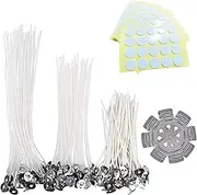 [AUXIN] Candle Making Kit, Contains 120 Pcs Candle Wicks 10cm/15cm/20cm,Double-Sided Dots Wick Stickers and 3-Hole Wick Holder Sustainers for Candles DIY Project