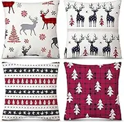 AUTOWT Christmas Pillow Covers, 18x18 Set of 4 Farmhouse Christmas Decorations Snowman Wreath Santa Claus Tree Merry Xmas Holly Jolly Winter Holiday Decor Throw Cushion Case for Couch (Xmas-F)