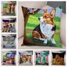 Welsh Corgi Pembroke Cushion Cover Cartoon Animal Pillowcase Oil Painting Pillow