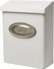 Designer Galvanized Steel, Locking Wall Mount Mailbox, White with Satin Nickel