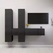 NNEVL 7 Piece TV Cabinet Set High Gloss Grey Chipboard