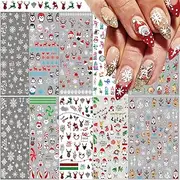 10 Sheets Christmas Nail Art Stickers White Snowflake Nail Decals Winter 3D Xmas Nail Art Supplies Snowflakes Santa Claus Snowman Deer Buffalo Plaid Nail Sticker Designs for Christmas Nail Decorations