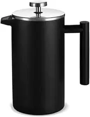 QNA 8-Cup Double Wall Insulated Stainless Steel French Coffee Press, 34-Ounce Durable Coffee Tea Maker with Stainless Steel Plunger, Double Wall Stainless French Press/Plunger, 1000ML (Black)