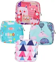 DONFAMDS 4pcs Washable Period Pad Pouch Reusable Sanitary Napkin Storage Bag for Women and Girls Portable Organizer for School Office Use Zipper Design