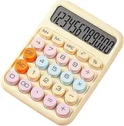 Mechanical Calculator 12 Digit Large LCD Display Big Round Button Cute Candy Colored Calculator Suitable for Office School Home Students Accountant-Yellow