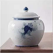 Kitchen Container Hand-painted Koi Tea Canisters Underglaze Color Sealing Jar Household Large Chinese Multifunctional Empty Canisters For Loose Tea(Blue,Large)
