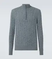 [Loro Piana] Loro Piana Treccia cashmere half-zip sweater AU 93 blue