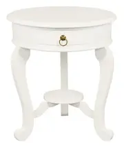 Round Cabriole Leg 1 Drawer Lamp Table (White)