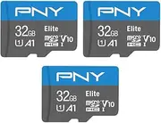 PNY 32GB Elite Mobile Accessories Class 10 U1 V10, A1 microSDHC Flash Memory Card for Mobile Devices - 100MB/s, Full HD, UHS-I, Micro SD 3-Pack
