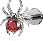 [FINE4U] 1PC Halloween Spider Piercing Jewelry for Conch Helix Flat Labret 16G 6mm 8mm - ASTM F136 Titanium Cartilage Earring Flatback Stud