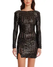Dress the Population Nathalia Sequin Long Sleeve Mini Dress