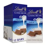 Lindt Classic Recipe Milk Chocolate Bar 4.4oz Pack of 12 Gourmet Candy Bars