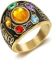 [Generic] Avenger Thanos Ring Infinity War Six gem Stones Inlay Groove Titanium Steel Jewellery Band