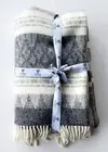 Klippan Sweden 100% Lambswool Throw Gray & Winter White Folk Art Pattern - NEW