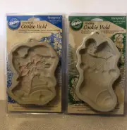 2 Pcs 1997 Wilton ovenproof clay Cookie Mold Stocking & Love BIrds Unopened