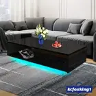High Gloss Modern LED Coffee Table 1 Drawer Storage Wood Shelf Cabinet Black