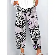 Women's Wide Leg Chinos Baggy Pants Vacation Vintage Ethnic Style Full Length High Waist Graphic Leopard Butterfly Patchwork Drawstring Printing Breathable Ine
