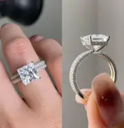 14K White Gold 5Ct Princess Hidden Halo Moissanite Engagement Ring Bridal Set