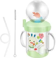 Baby Drinking Cup with Handle 220ml Sippy Cup with Straw and Straw Brush Cute Whale Squirt Water Bottle Portable Baby Drinking Bottle for Kid Home Outdoor(Light Green)
