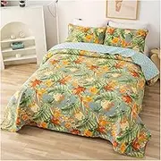 Bohemian Quilt Bedspread Coverlet Set Full Queen Bedding Cover with Pillow Shams Classic Geometric Spots Stitched Floral Pattern 3 Piece Full Queen Quilt Set