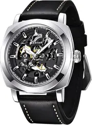 Benyar Automatic Watches for Men - Skeleton Mechanical Leather Strap Mens Watch - 45mm Dial - 30M Waterproof - Men's Stylish Gift