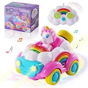 LOYOBOHO Remote Control Car, Pink Unicorn RC Cars, Cartoon RC Race Car with Cute Cool LED Lights, Toy Car with Music & Sound Toy for Toddler Kids, Baby Toys Birthday Gifts for Kids Girl Age 1 2 3