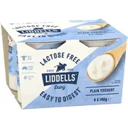 Liddells Lactose Free Yoghurt Plain 140g x 4 pack