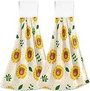 Cute Cartoon Teddy Bear Sunflower Hanging Hand Towels for Kitchen Custom Oven Towels Set of 2 Soft Absorbent Modern Kitchen Decor, 18.2 x 14 Inch