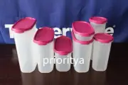 Tupperware Modular Mates Oval Round Container Pour All /Flat Seal Set 7 Rhubarb