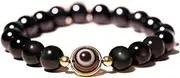 L&C Feng Shui Black Obsidian Wealth Bracelet - 8MM 10MM Women Mens Bracelets Natural Black Obsidian Crystal Evil Eye Agate Bring Luck Prosperity Elastic Stretch Beaded Bracelet for Woman Men