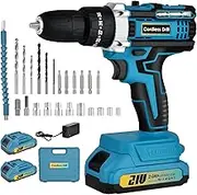 20V Cordless Electric Drill Driver Kit - Brushless Motor Impact Drill/Driver with 2 2.0Ah Batteries, 35+ Accessories & Storage Case - Multi-Functional for Wood/Metal/Ceramic DIY Home Projects
