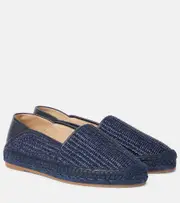 [Manolo Blahnik] Manolo Blahnik Espadra leather-trimmed raffia espadrilles AU 8 blue