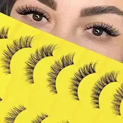 SLSXNL Cat Eye Lashes Natural Lashes Clear Band False Eyelashes Strip Lashes Wispy Fox Eye Lash Extensions 7 Pairs