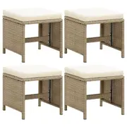 Garden Stools 4 pcs with Cushions Poly Rattan Beige vidaXL