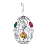 SWAROVSKI MULTICOLOR CRYSTAL STUDED RUSSIAN EGG FIGURINE ORNAMENT SILVER PLATED