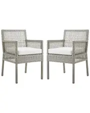 Modway Aura Dining Armchair Outdoor Patio Wicker Rattan Set Of 2
