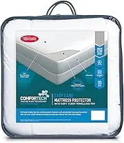 Tontine Comfortech Easy Care Queen Bed Mattress Protector Home Bedding White, 50cm Fitted Skirt, Terry Towelling Top, Waterproof Backing, Machine Washable