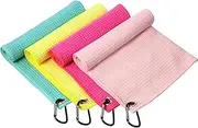 4 Pack Golf Towel for Golf Bags Microfiber Fabric Towel Bag with Clip Waffle Pattern Golf Accessories for Golf Ball Club Set, Multiple Colors (Light Blue, Yellow, Rose, Light Pink)