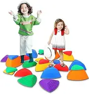 FAHKNS Stepping Stone for Kids Body Coordination Exercising Balance Ability Promoting, River Stone for Child Obstacle Courses Sensory Toys for Toddles Set of 25 Rainbow Color