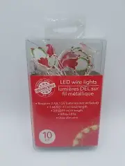 Christmas String Lights 10 LED Gnome Lights 3ft Battery Operated NIP