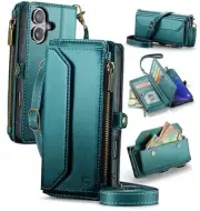 Crossbody Wallet Case Compatible with iPhone iPhone 16 Plus - 6.7" Blue Green