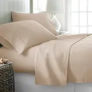Full Beige Sheet Set, 4 Piece Microfiber Bed Sheets，Soft Flat Bed Sheets Cover, Hotel Luxury 1800 High Thread Count Comfy Sheets, 21" Deep Pocket Fitted Sheets, Wrinkle Free