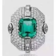 Emerald Cut Green Emerald & White Moissanite Pave Set Party Jewelry Ring In 925