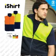 2 X HI VIS POLAR FLEECE VEST FULL ZIP TWO TONE WINTER VEST SAFETY WORKWEAR